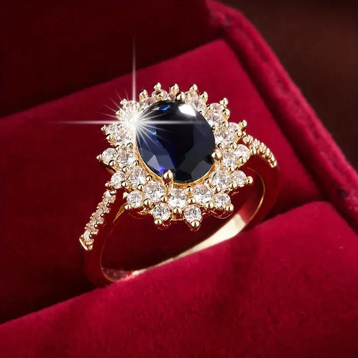 Anillo de Circonia Oscura Brillante Azul