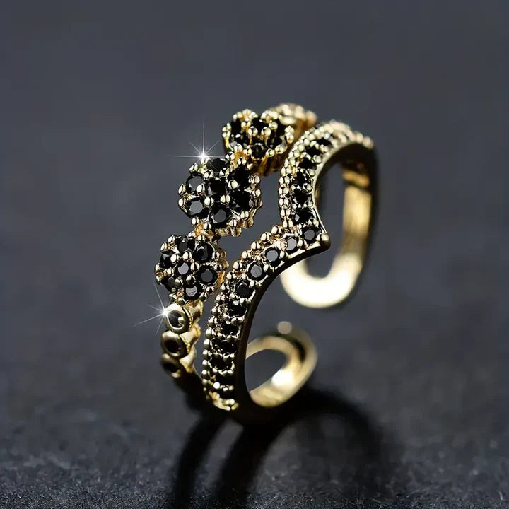 Anillo Vintage de Corona con Circonia Negra