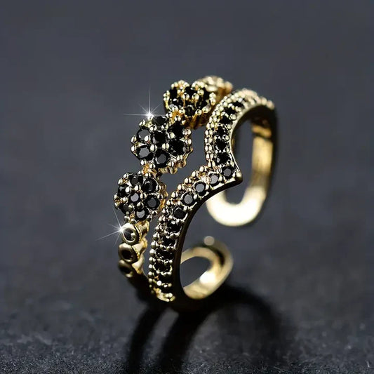Anillo Vintage de Corona con Circonia Negra
