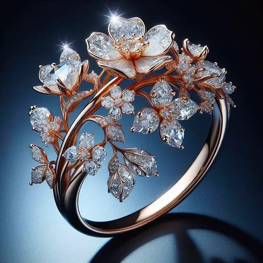 Anillo Brillante de Flor con Cristal