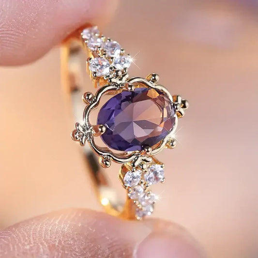 Anillo Dorado Brillante Violeta