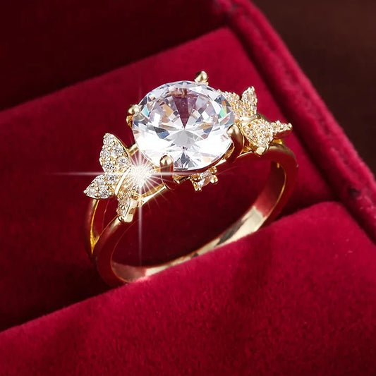Anillo de Mariposa con Cristal en Oro