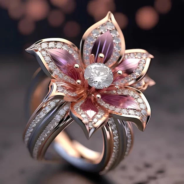 Anillo Exótico de Loto Rosa con Cristal