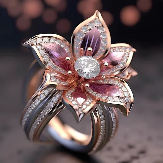 Anillo Exótico de Loto Rosa con Cristal