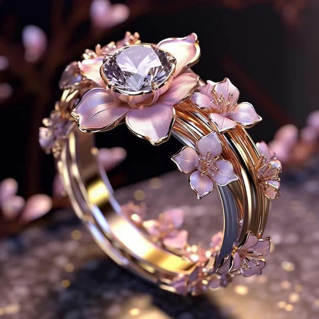Anillo Exótico de Flor Rosa con Cristal