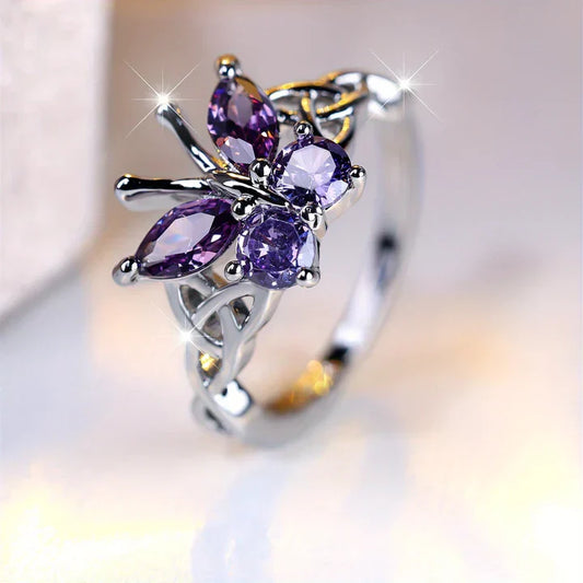 Anillo de Plata con Mariposa Morada