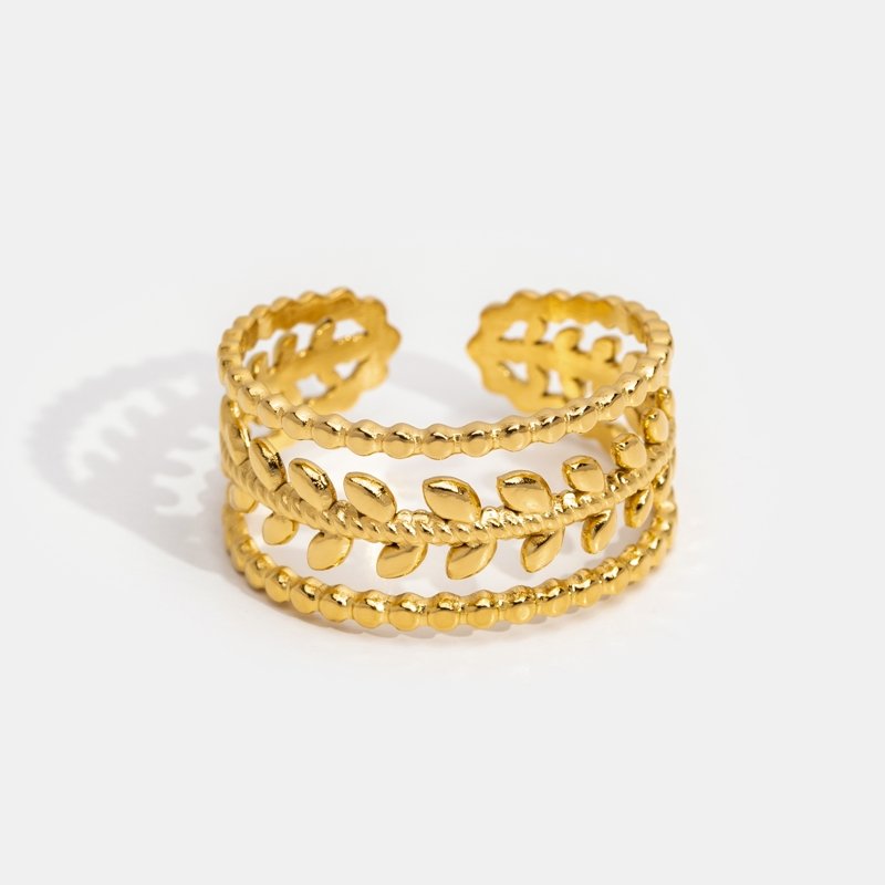Anillo Linda Dorado con Hojas en Capas
