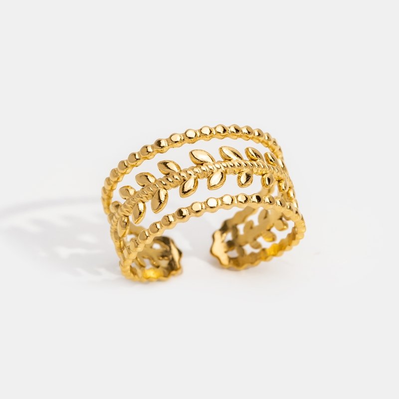 Anillo Linda Dorado con Hojas en Capas