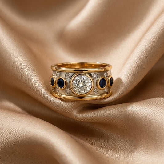 Anillo Vintage de Oro Incrustado con Circonia
