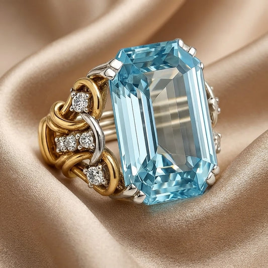 Anillo Vintage de Oro con Capas y Circonia Azul