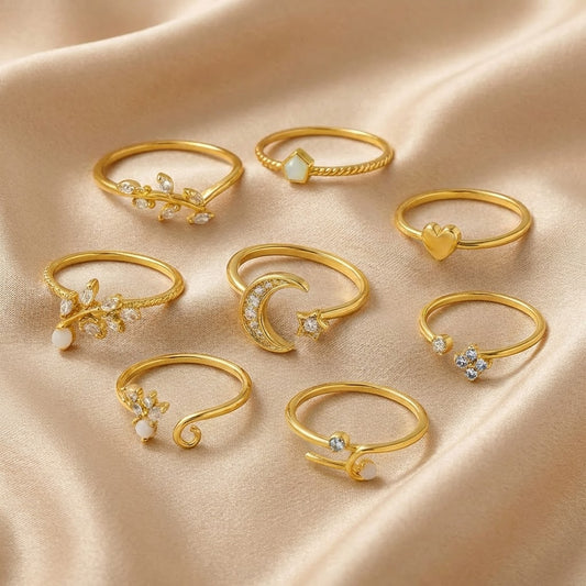 Paquete de 10 Anillos Bohemios Chapados en Plata y Oro