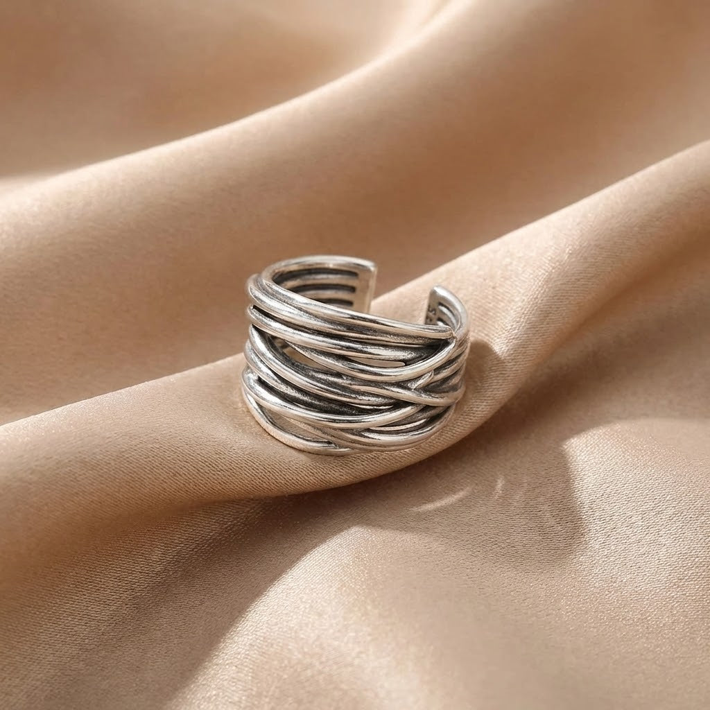 Anillo Ajustable de Plata Esterlina 925 con Capas