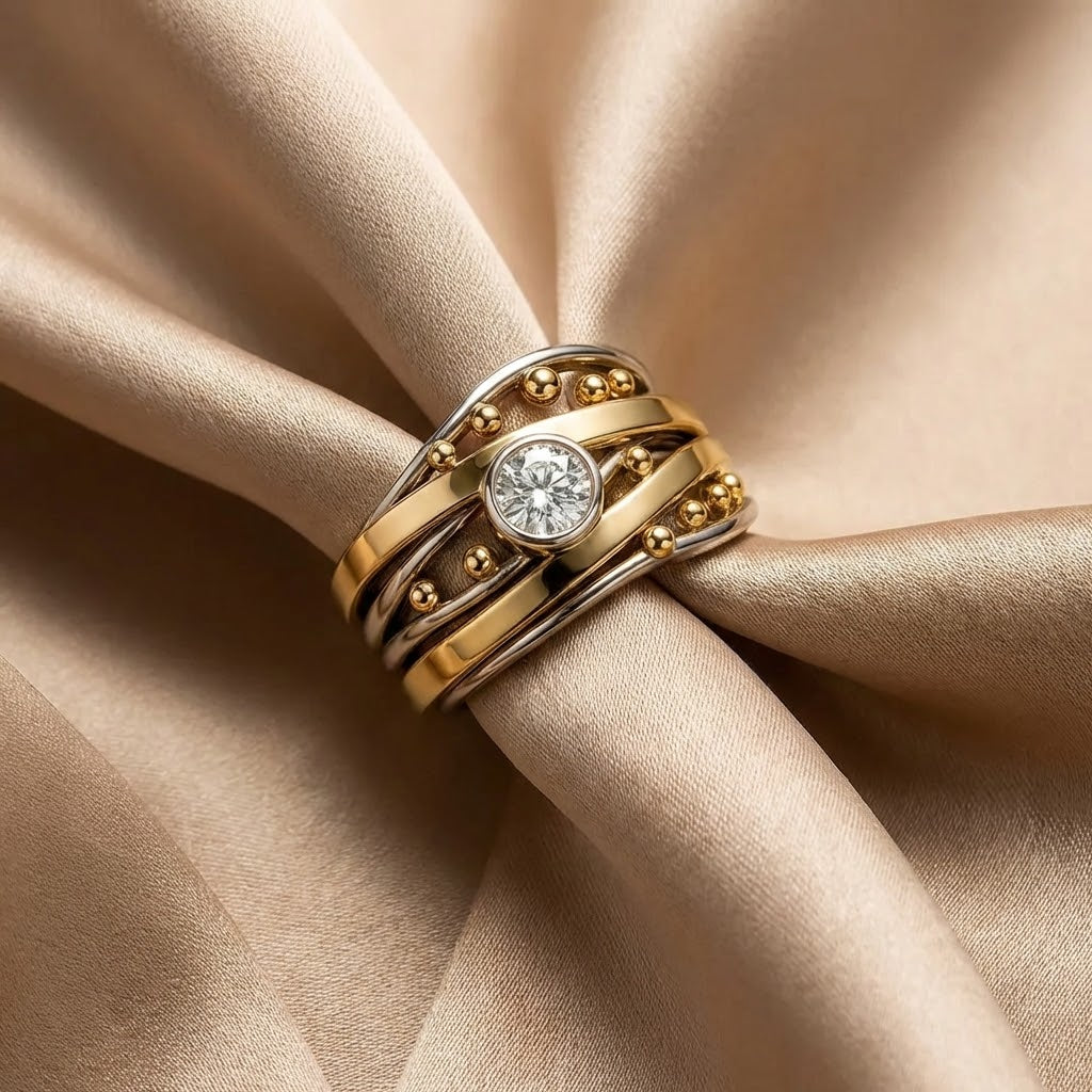Anillo Vintage de Oro Incrustado con Circonia