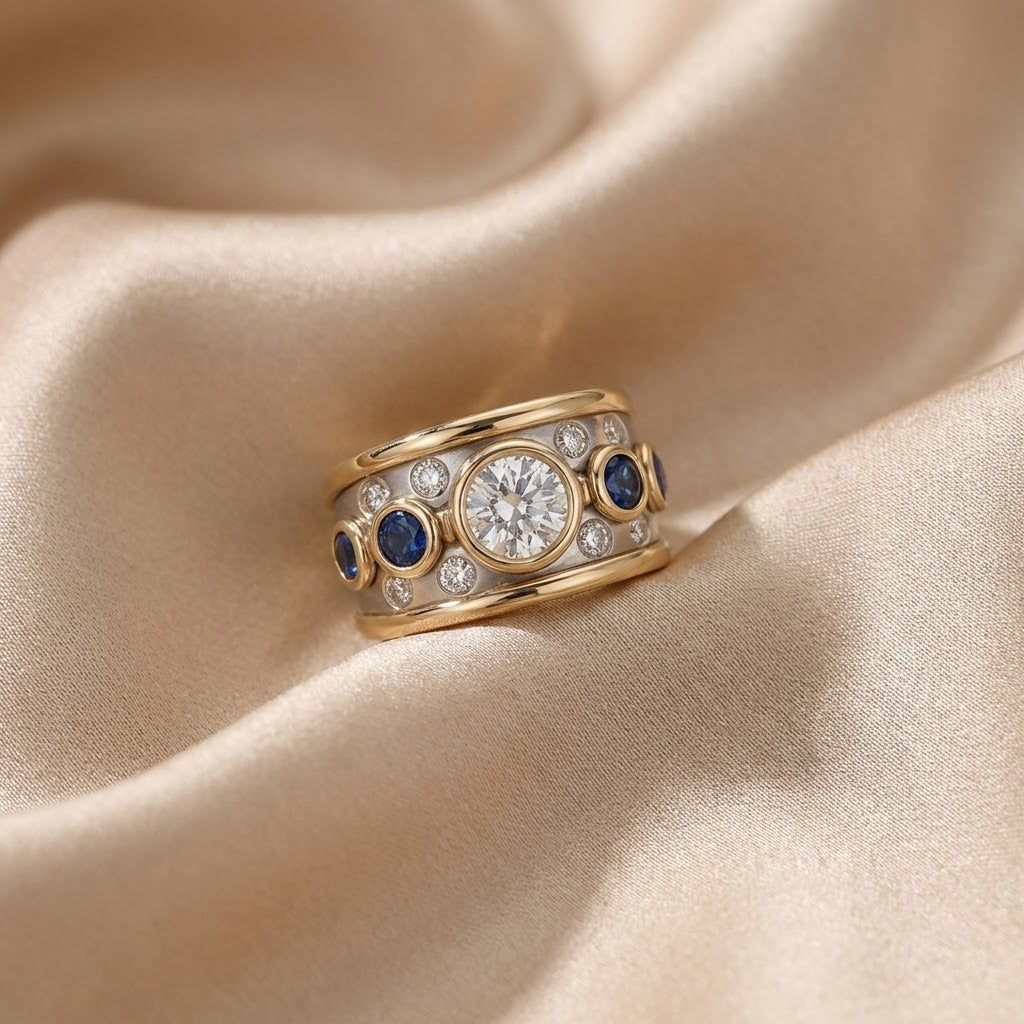 Anillo Vintage de Oro Incrustado con Circonia