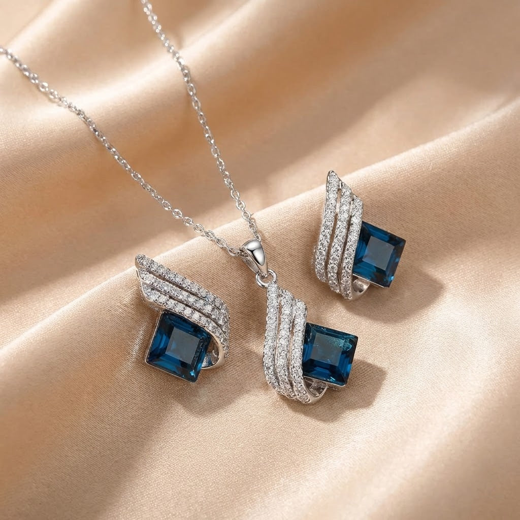 Set de Joyería de Zafiro Solar | Oro Blanco